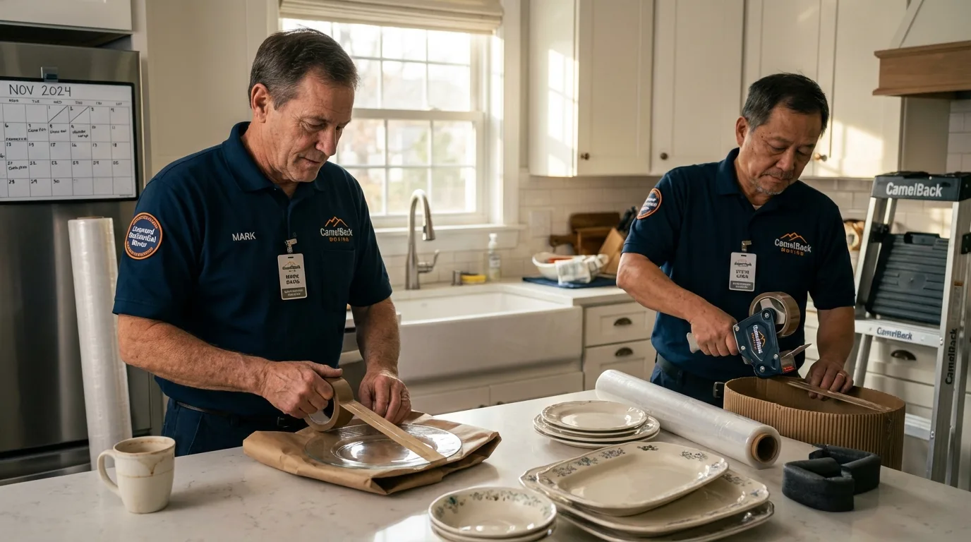 Professional crew packing kitchen dishware in Kountze, TX